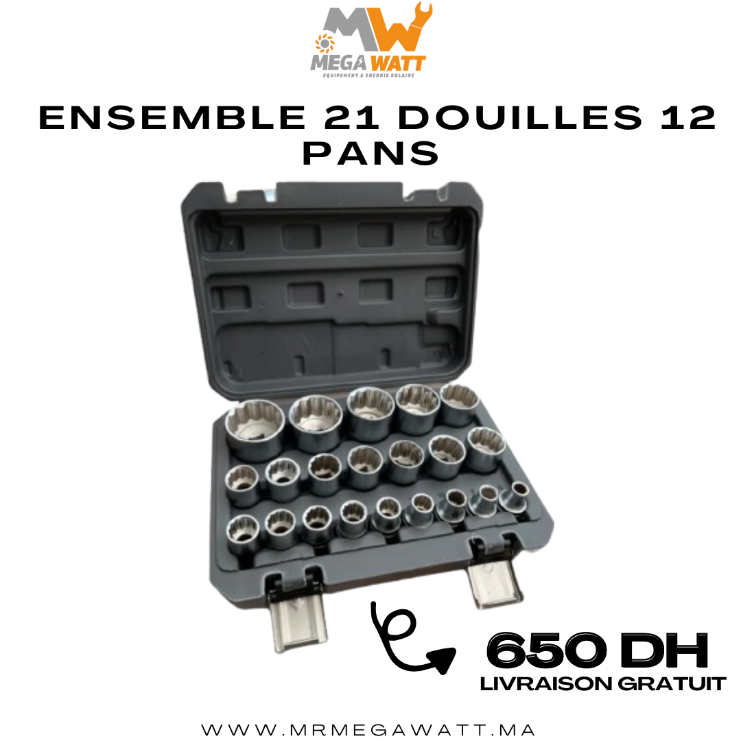 Ensemble 21 Douilles 12 Pans Embouts de Cle a Douille 12