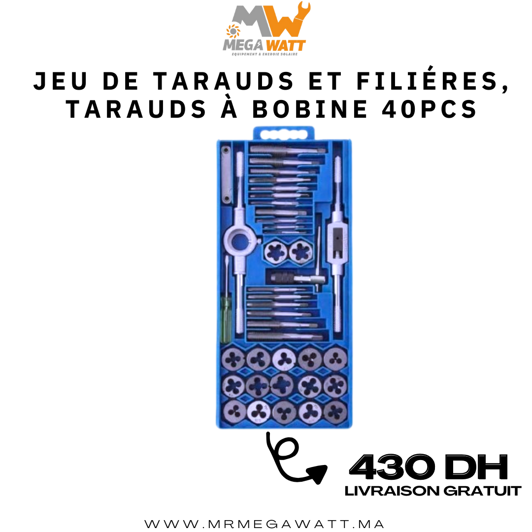 Jeu de tarauds et filières, tarauds à bobine, outils de filetage 40pcs