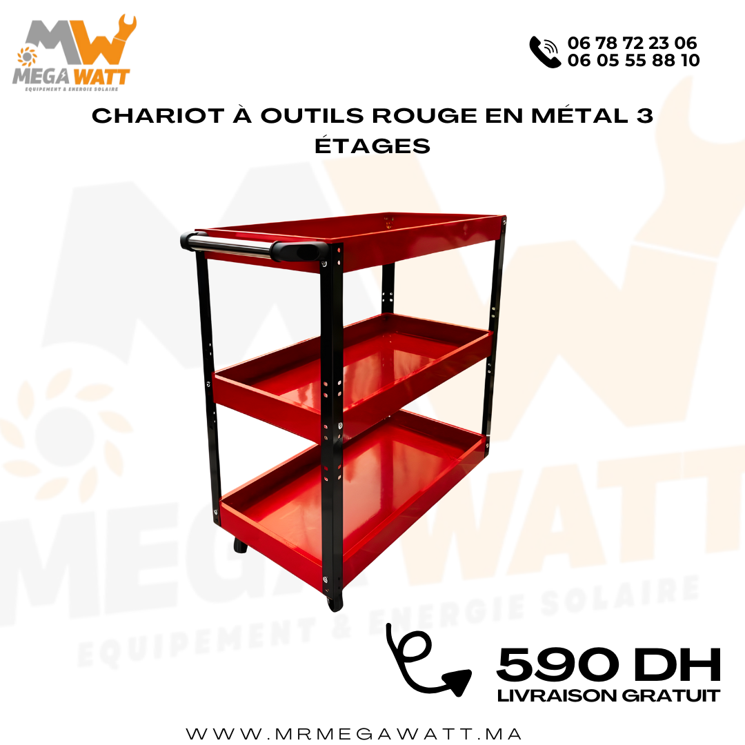 Chariot à Outils Rouge en Métal 3 étages