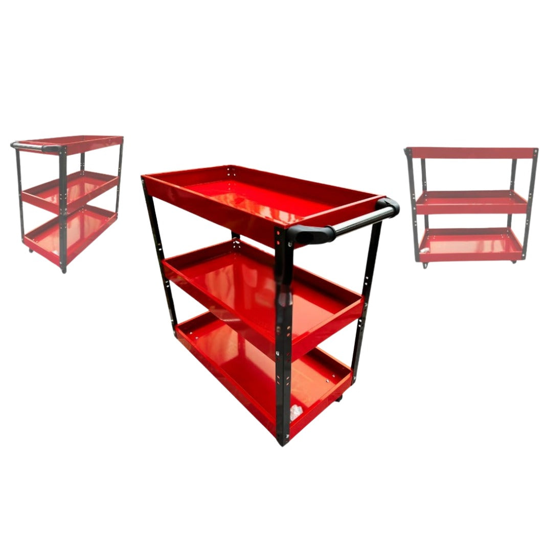 Chariot à Outils Rouge en Métal 3 étages
