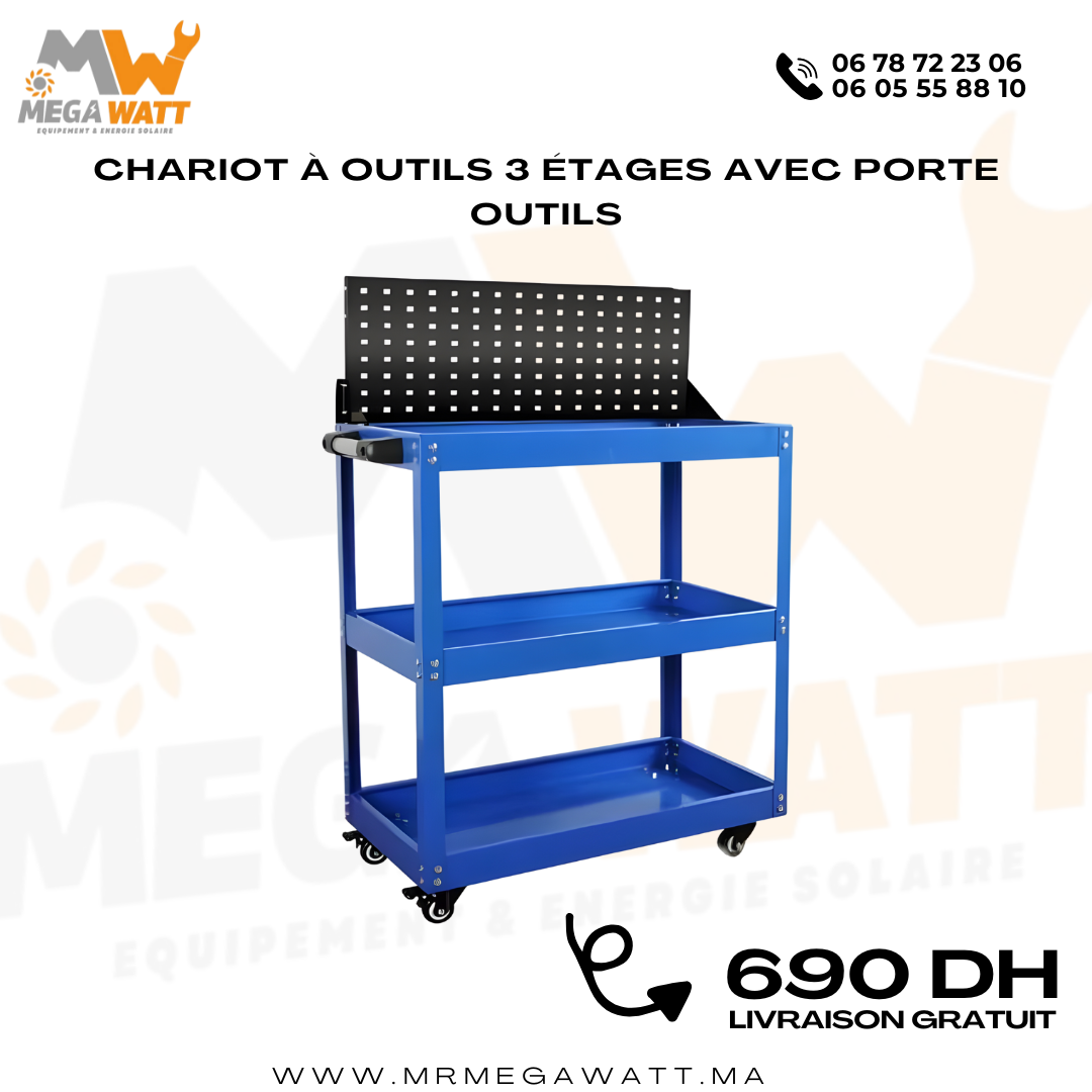 Chariot à outils 3 étages avec porte outils