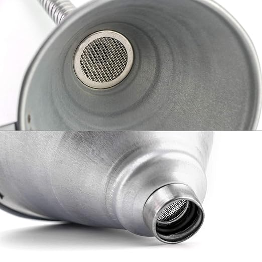 Entonnoir en acier, avec tamis et tuyau flexible, galvanisé