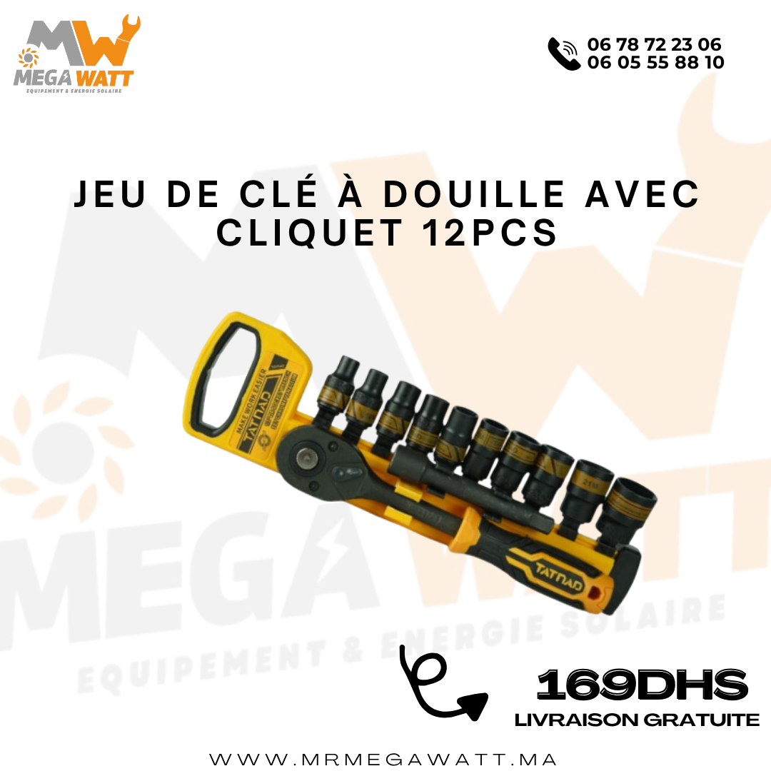 Jeu de clé à douille avec cliquet 12PCS