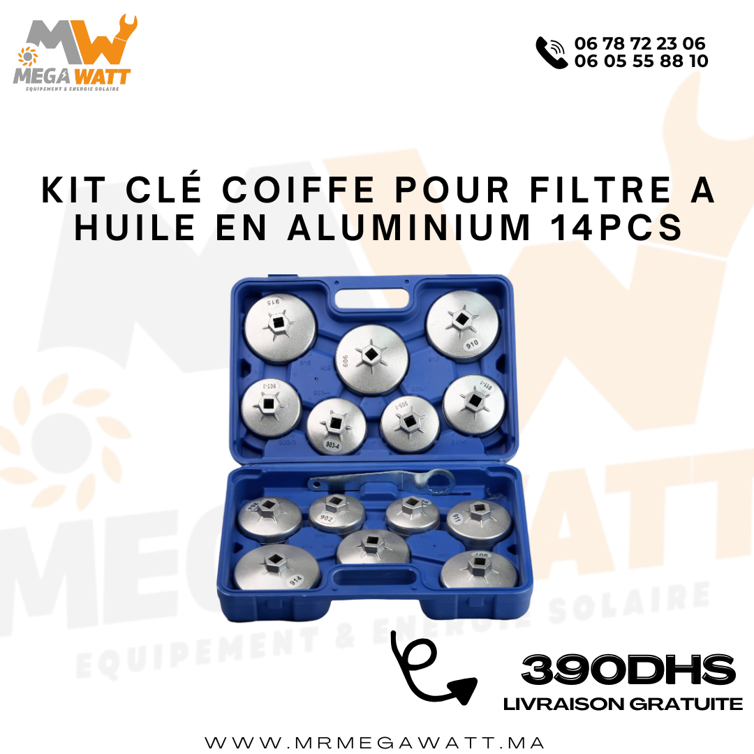 Kit clé coiffe pour filtre à huile en aluminium 14PCS