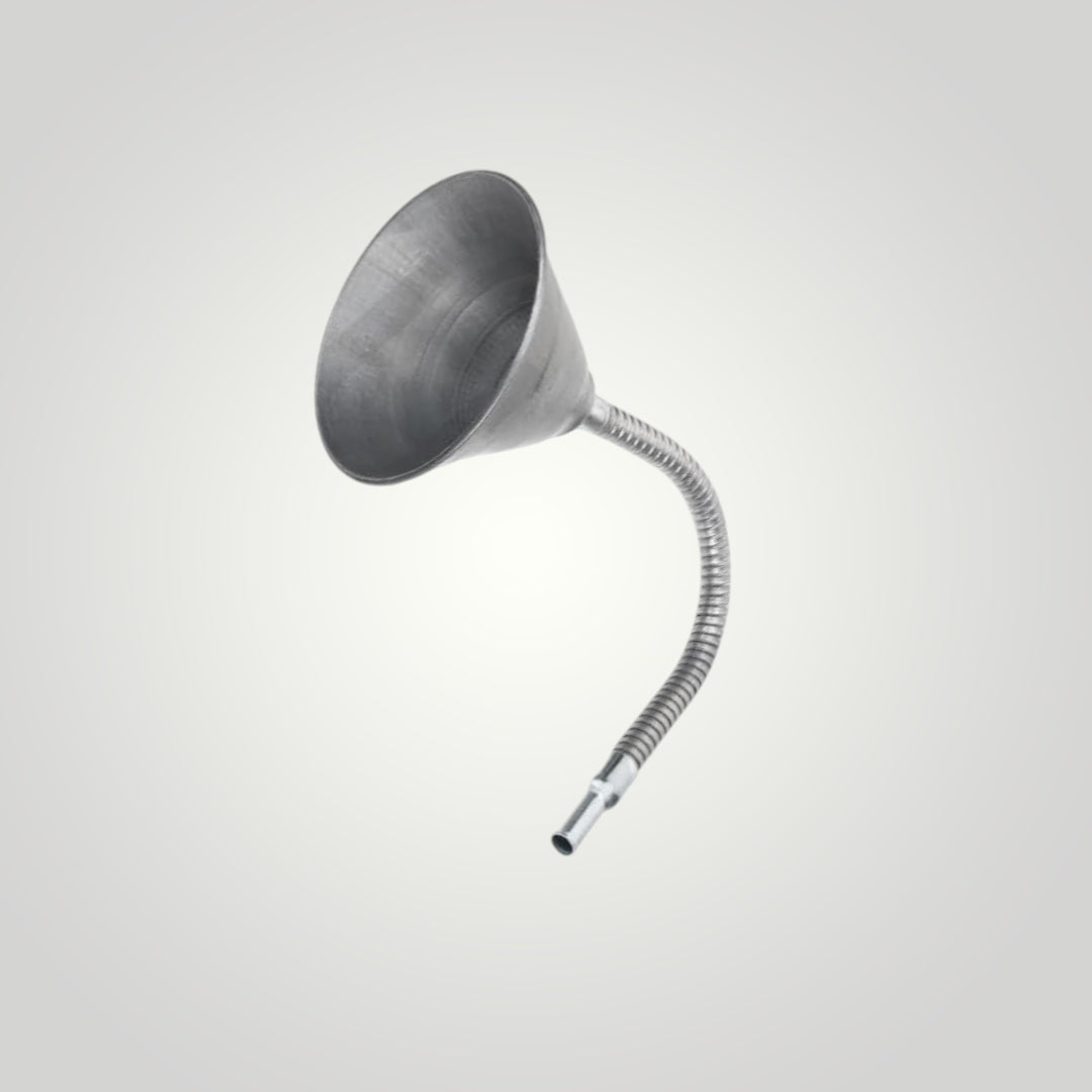 Entonnoir en acier, avec tamis et tuyau flexible, galvanisé