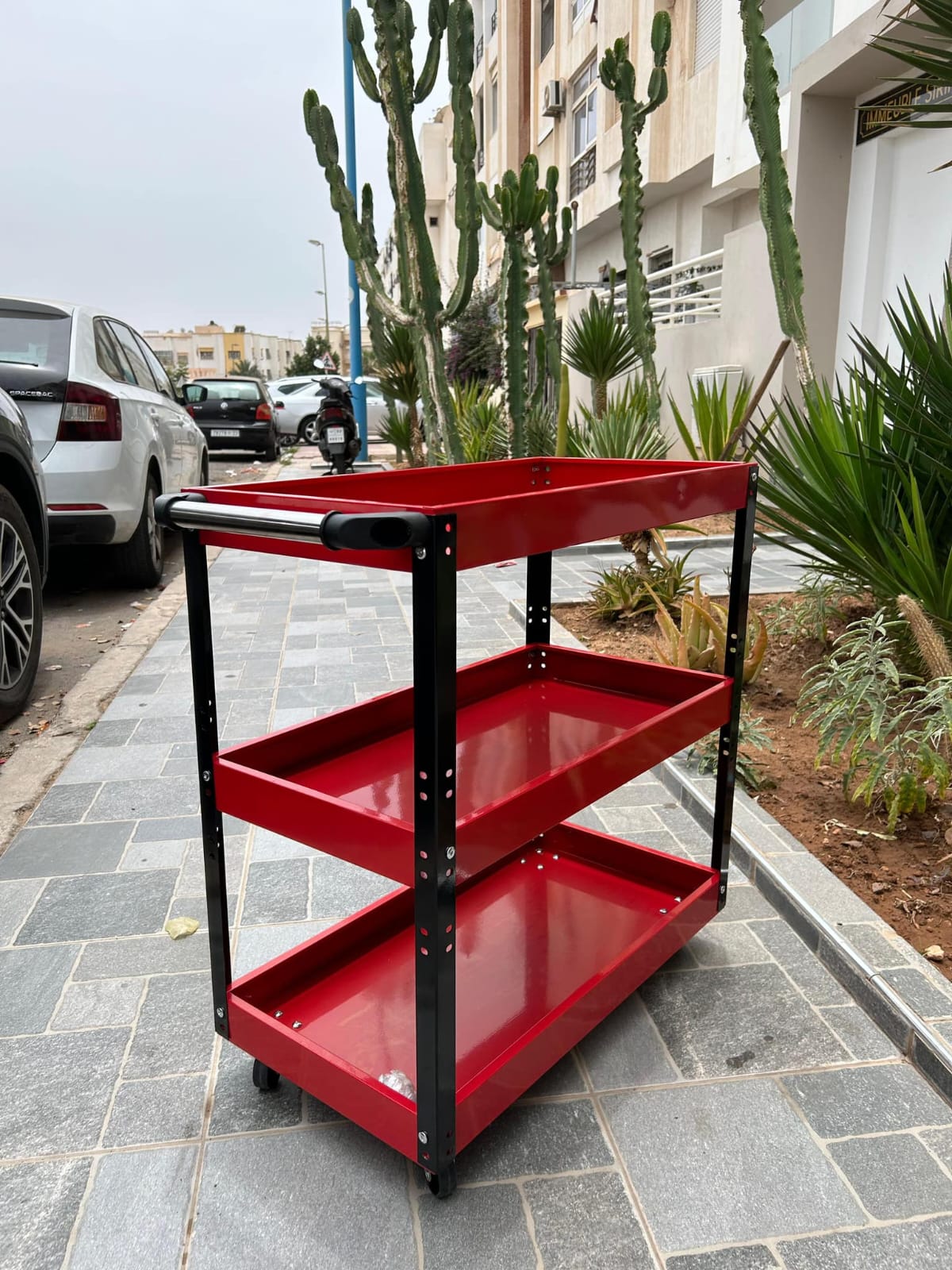 Chariot à Outils Rouge en Métal 3 étages