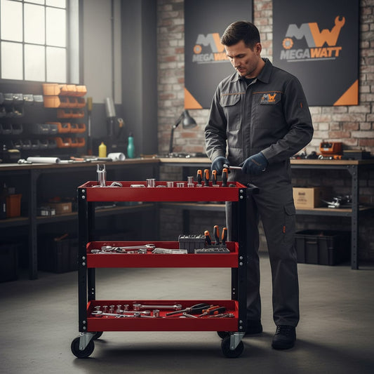 Chariot à Outils Rouge en Métal 3 étages